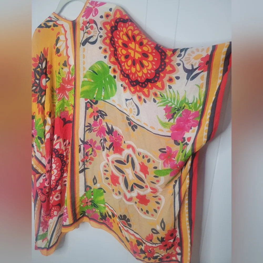 NWT Nine West Ruana Kimono Topper Tassel Trim Open Front Beach Swimsuit Cover OS - Picture 10 of 12